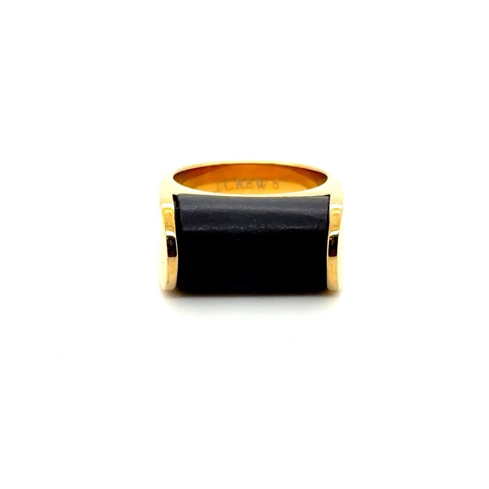 J.Crew Gold Tone Black Resin Cylinder Statement Ring Size 5 Modern Minimalist